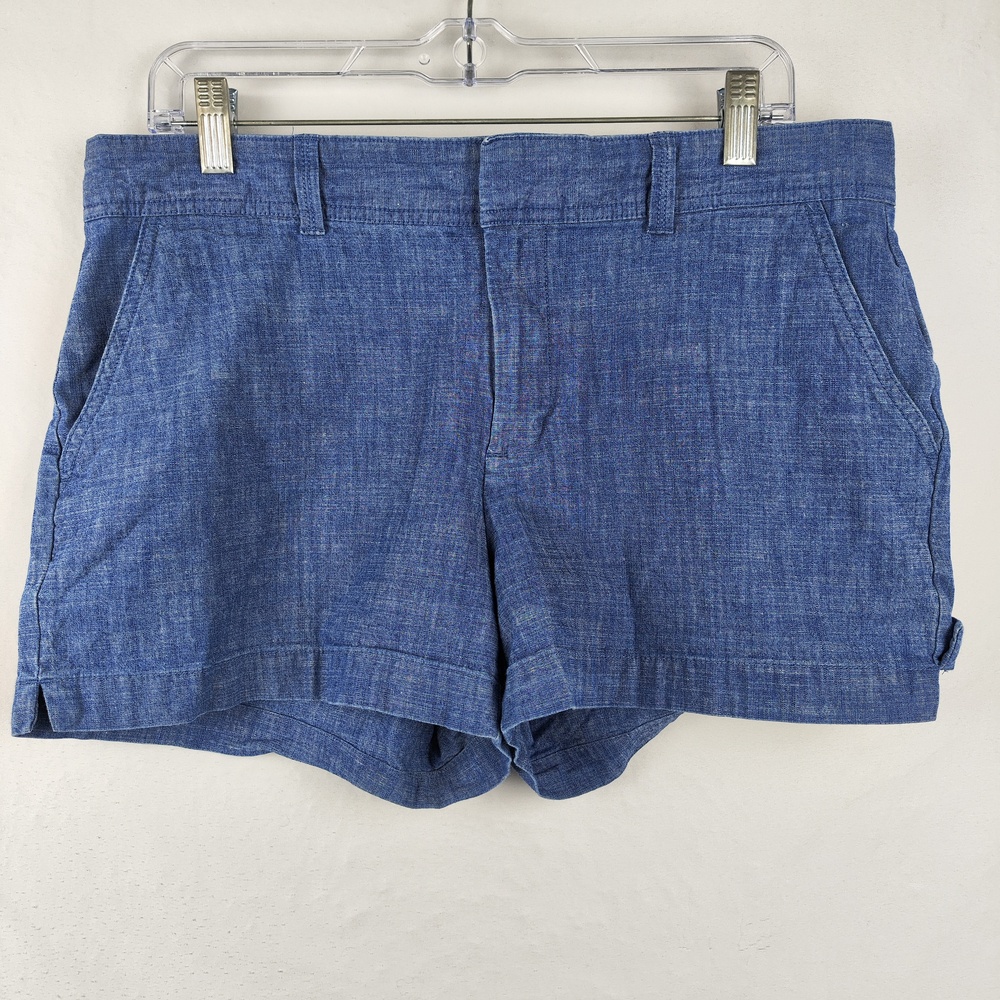 Gap Chino Shorts Womens 10 Blue Chambray Stretch Flat Front 3 In Inseam Casual